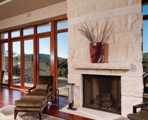 Custom wood clad doors with clerestory windows