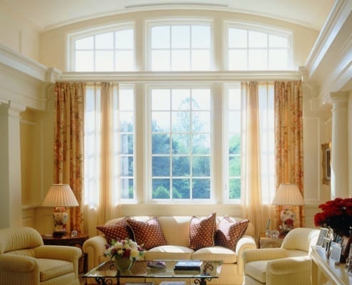 Living room custom wood windows in farmhouse