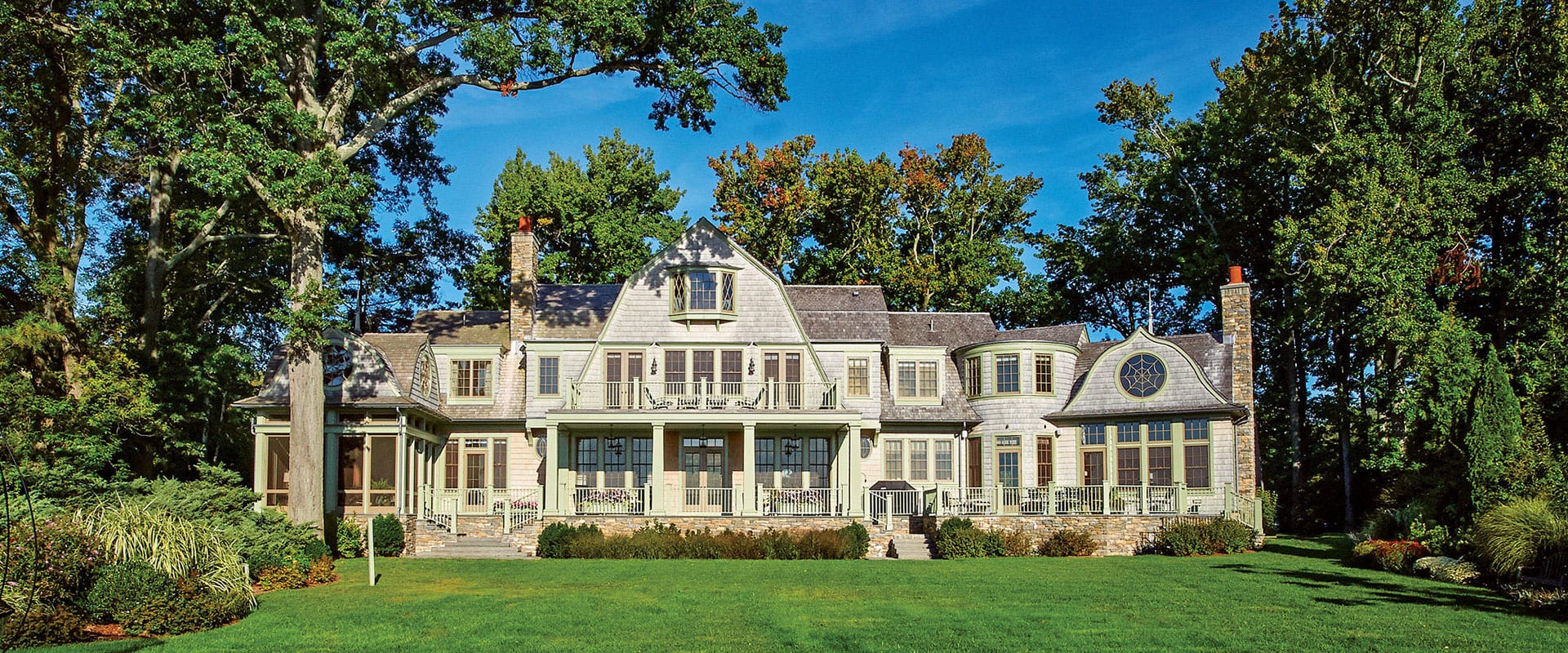 Shingle style home overlooking Long Island exterior view