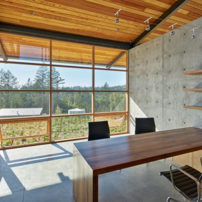 Wood residential storefront windows with operable units