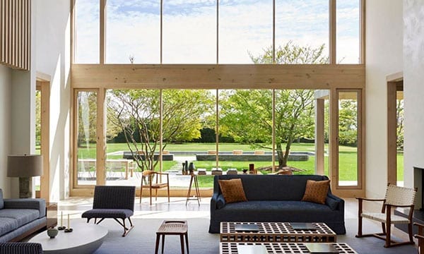 Wood Clad Windows and Doors with narrow mullion profiles looking out to yard