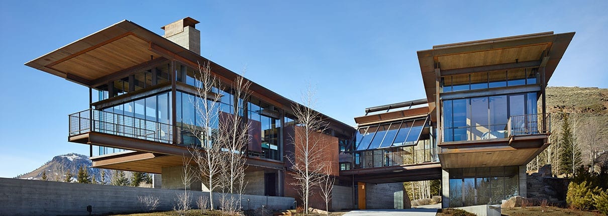 Architectural windows in panoramic modern mountain home