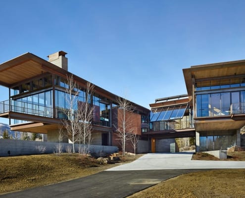 Architectural windows in panoramic modern mountain home