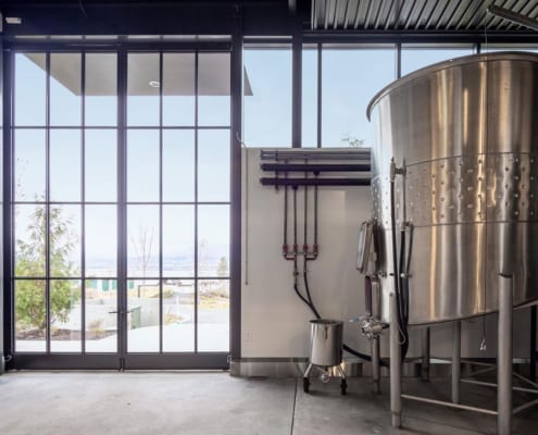 Massive steel french doors in Cedar Creek Winery