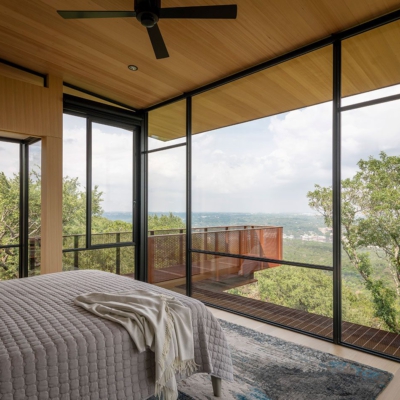 Bedroom views through residential storefront window